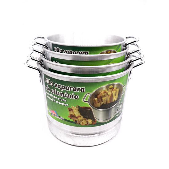 Set de 4 Ollas Vaporeras de Aluminio/Aluminum Stock Pot with Steamer 4 pieces Set
