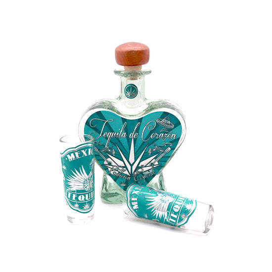 Juego de Tequilero de Corazón de Cristal 2 shots Heart Tequila Bottle Set